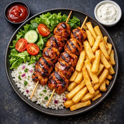 Cơm gà xiên nướng